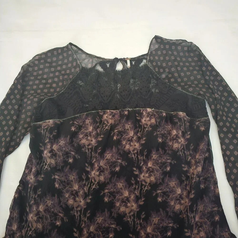 Free People Women's Midnight Garden Combo Sheer Long Sleeve Elsie Dress XS/TP - Picture 6 of 14